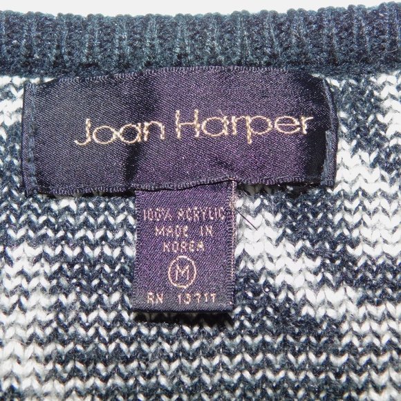 VTG Joan Harper Black White Paisley Pattern oversized Pullover Sweater Women M - Picture 3 of 9